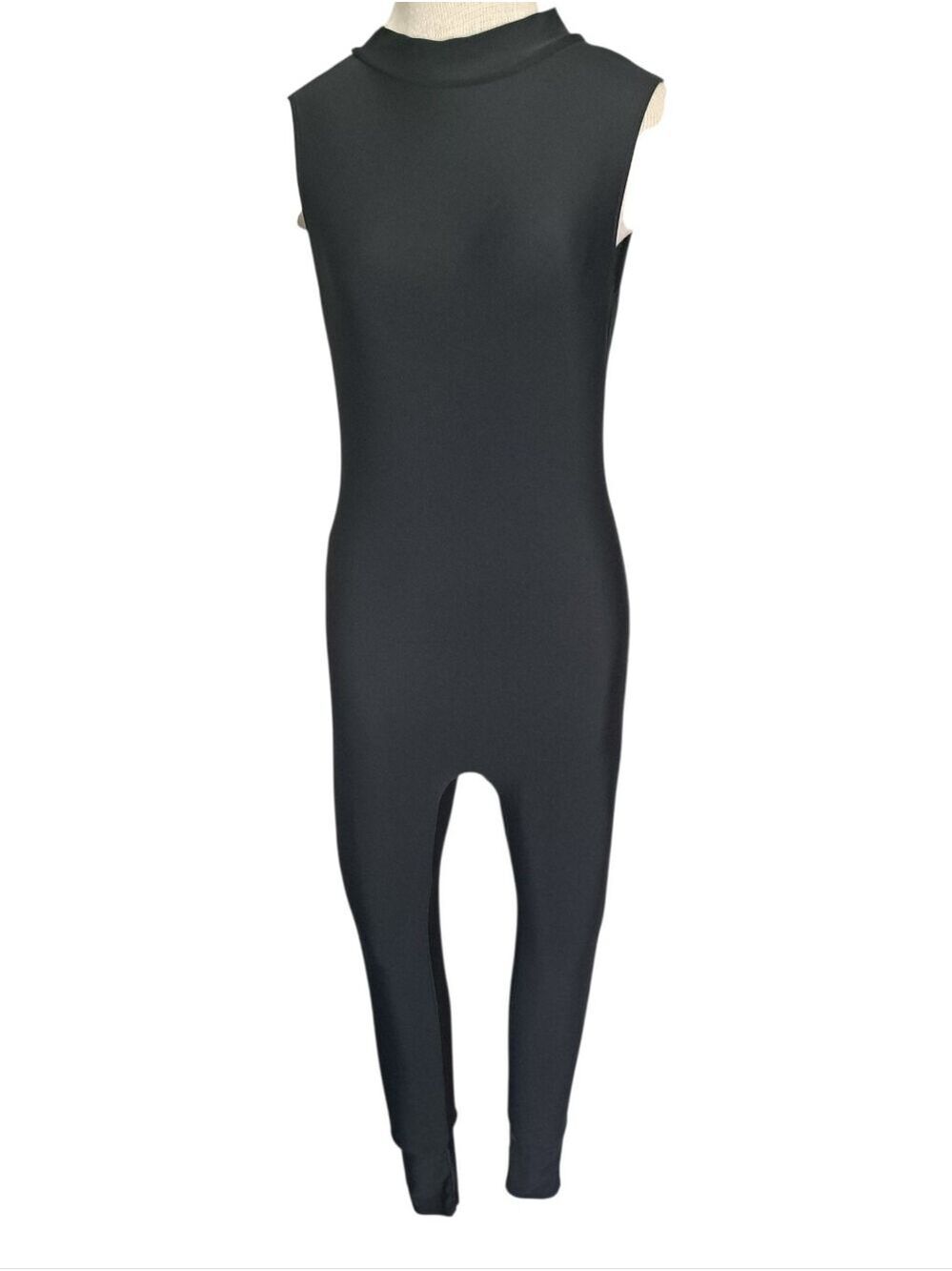 SPEERISE Sleeveless Full Length Unitard Black Zip back footless sleek stretch M